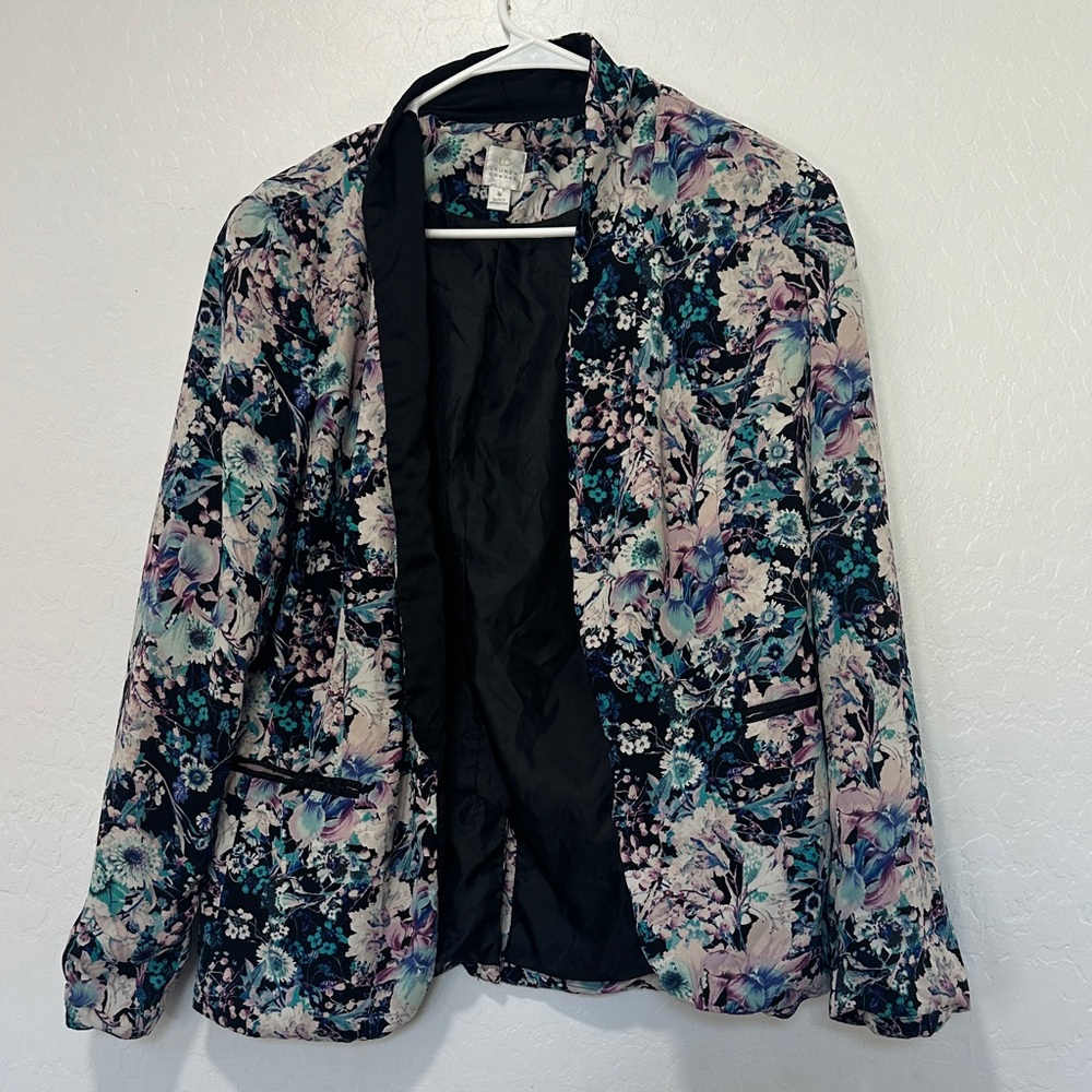 LC Multicolor Floral Blazer Black Lapel chic business 16 lined jacket career